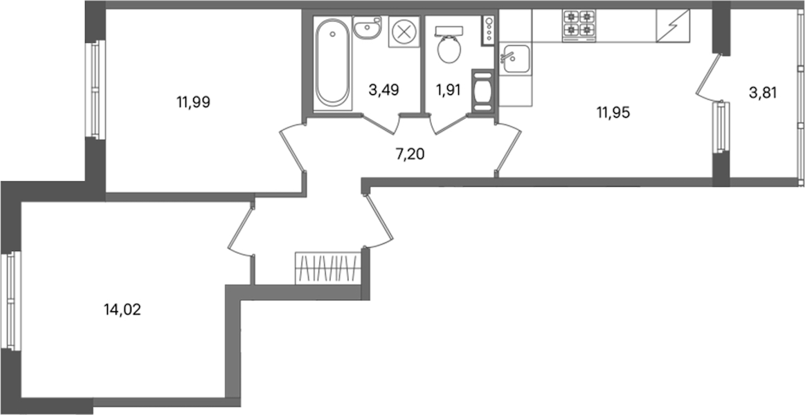 2-комнатная квартира 50.56 м², 5/5 эт., ЖК «ПАТИО. Уютный квартал»